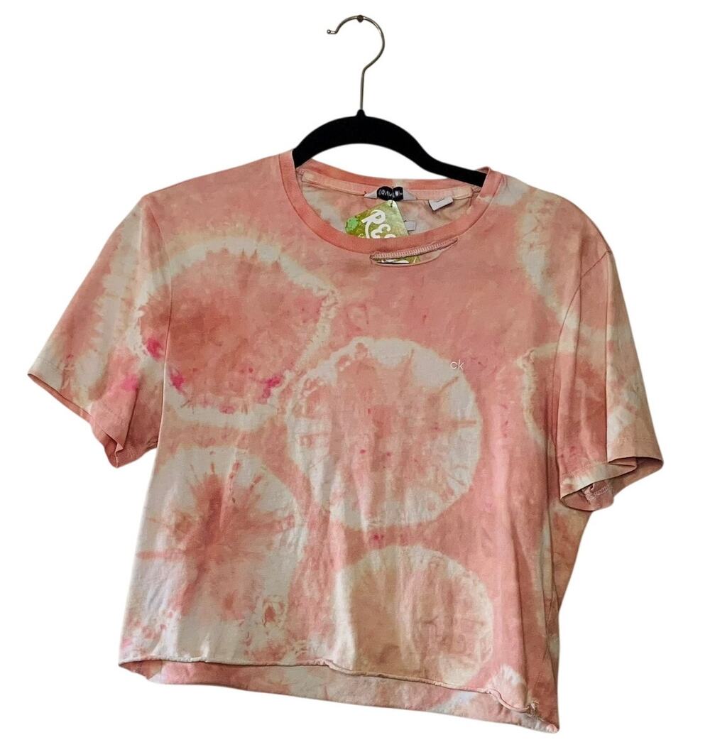 Hand Dyed Calvin Klein T-shirt Short sleeve Orange Shibori Reworked Upcycled